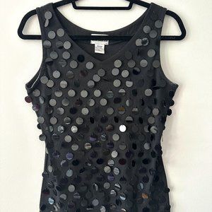 Gantos | Embellished Black Cotton V Neck Tee Shirt Size M